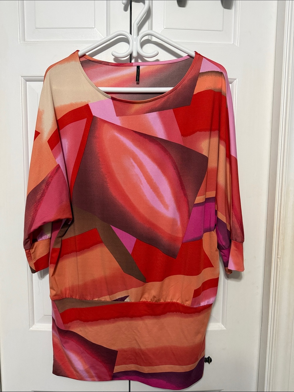 Abstract Geometric Print Tunic in Pink & Red - Size M